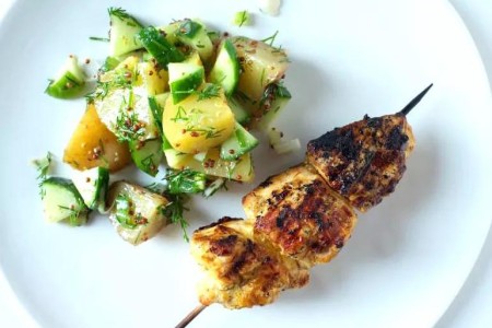 Recipe: Indian Chicken Skewers With Potato-Cucumber Salad