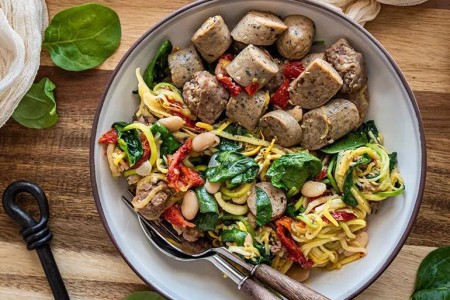 Recipe: Zoodles With Turkey Sausage And Sun-Dried Tomatoes