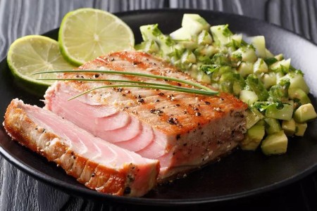 Recipe: Grilled Tuna with Avocado, Cucumber and Ginger Salsa