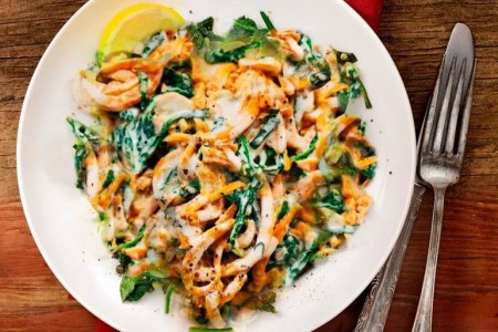 Recipe: Sweet Potato Noodles with Spinach and Sesame Mushrooms