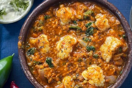 Recipe: Curried Cauliflower Lentils With Cucumber Raita