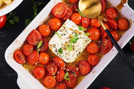 Recipe: Baked Tomato and Feta Over Mixed Greens