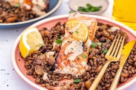 Recipe: Salmon Over Lentils With Mustard Vinaigrette
