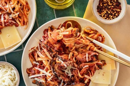Recipe: Linguine With Mushroom ‘Bacon,’ Onion and Tomato (Also Known as ‘When Wa