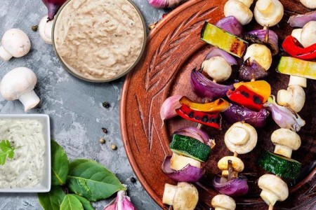 Recipe: Grilled Veggie Kebabs With 2 Jalepeño Dipping Sauces