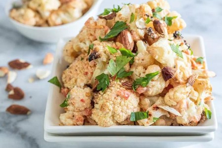 Recipe: Roasted Cauliflower With Savory Red Pepper Sauce