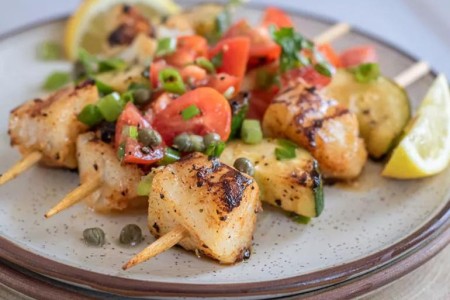 Recipe: Fish Kebabs With Tomato-Caper Salsa